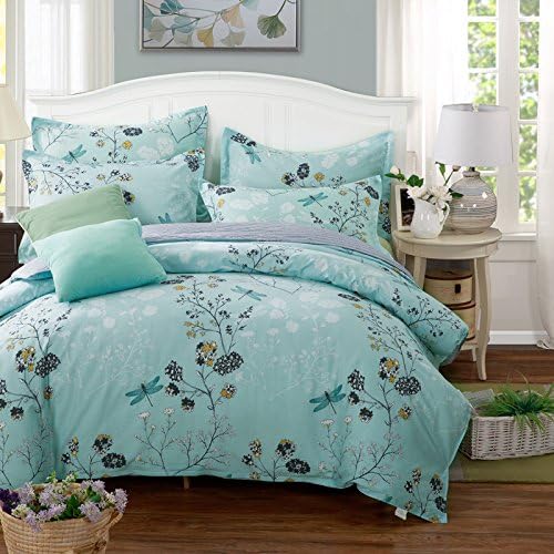 ASIBG Home Activity of cotton bedding cotton twill four set,Dragonfly-Green,1.8 * 2.2 m