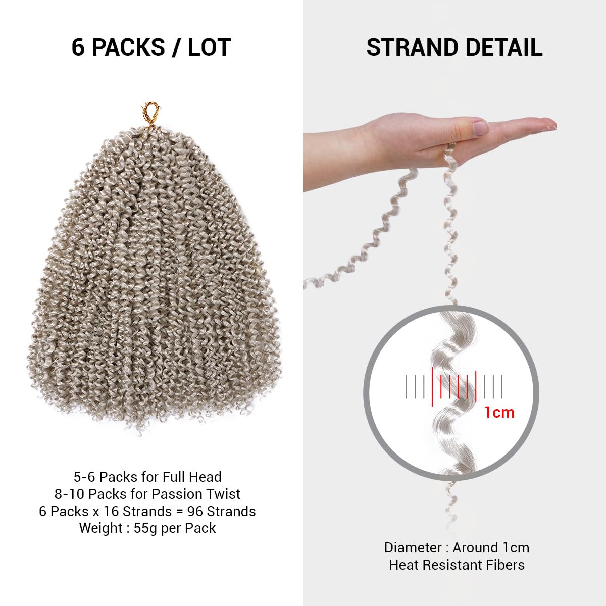 AU-THEN-TIC Water Wave Crochet Braids Hair, 22 Inch, 8 Packs, Synthetic Extensions for Passion Twists, Butterfly Locs, and Bohemian Styles, (Grey)