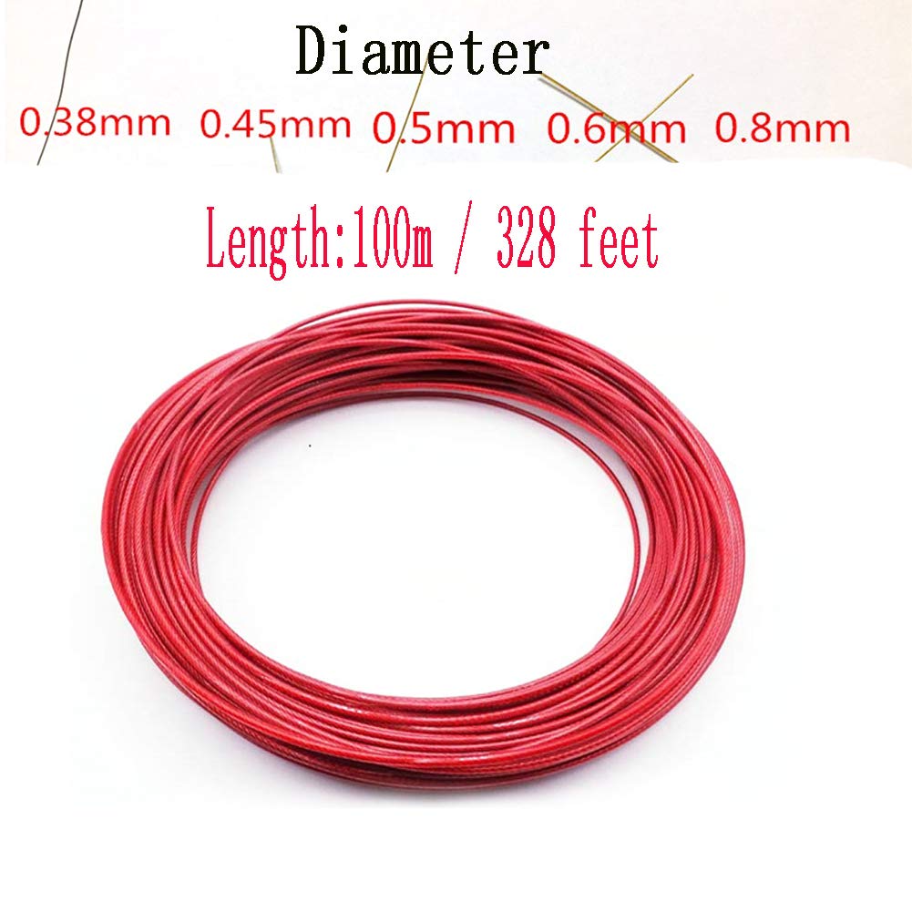 SOFIALXC 304 Stainless Wire Rope –Red nylon coated Cable for Hanging Lights, Fans, Pictures-Red 0.38mm x 100m/328ft