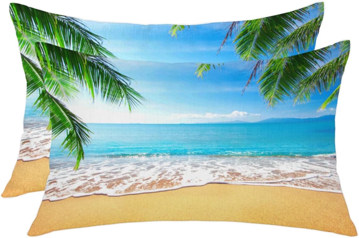 Beach Palm Throw Pillow Covers Set of 2 12x24 Inch Decorative Cushion Case Modern Farmhouse Breathable Pillowcase for Couch Sofa Bed Car Living Room Home Decor
