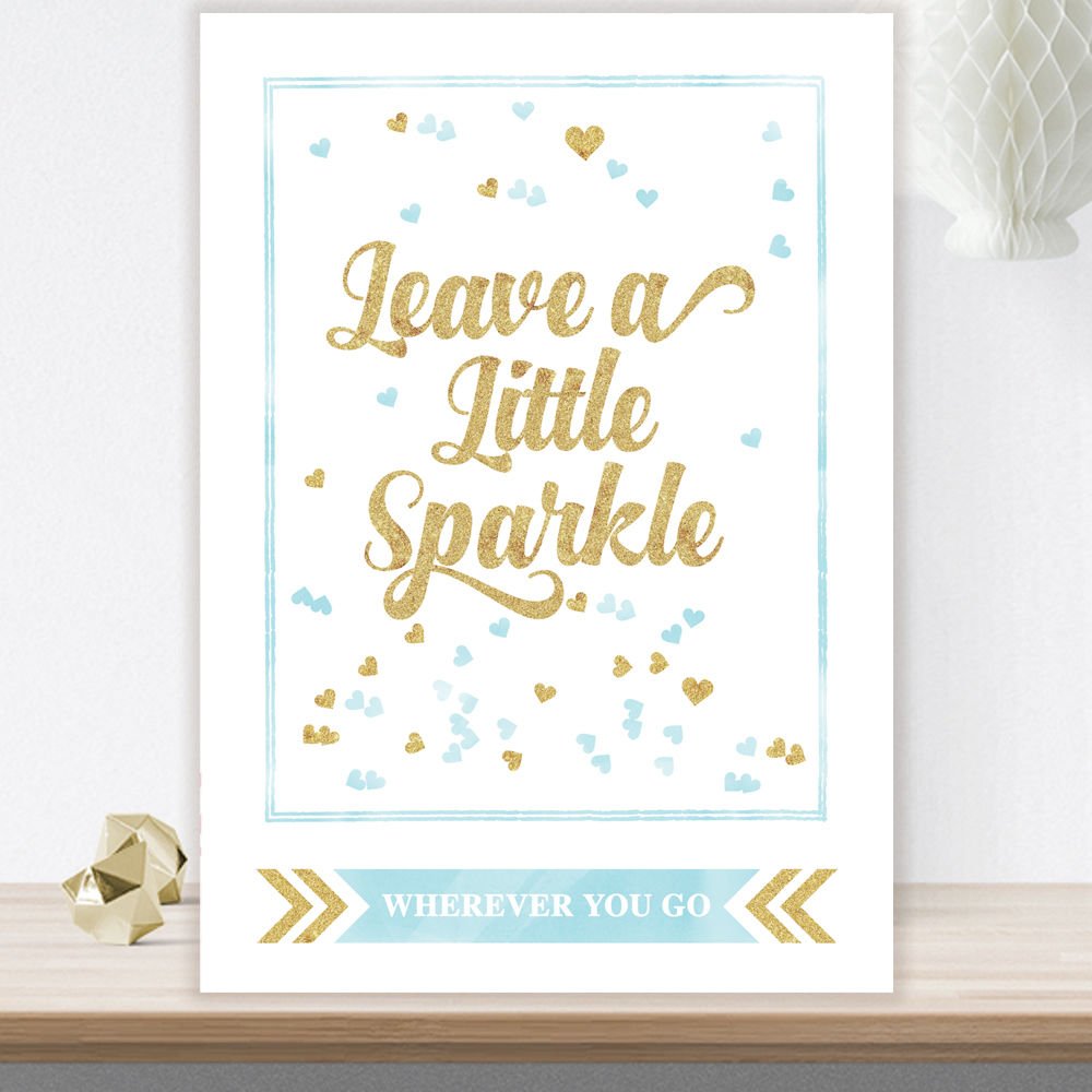 Glitzy Glam Leave A Little Sparkle Wherever You Go Table Sign Available in A Range of Colours with Glitter Effect (GL12) (Blue)