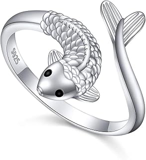 Fish S925 Sterling Silver Adjustable Wrap Open Cute Ring for Women 8