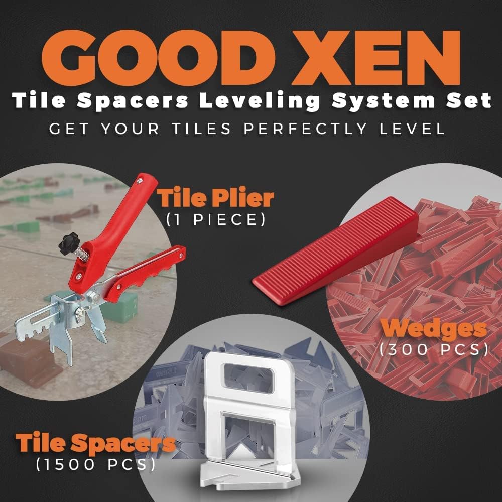 GOOD XEN Tile Leveling System – 1500 Tile Spacers 1/16'', 300 Wedges, and 1 Plier for Tile and Ceramic Installations - Tile Spacers Leveling System Set – Tile Tools for Tiling Installation. - - 