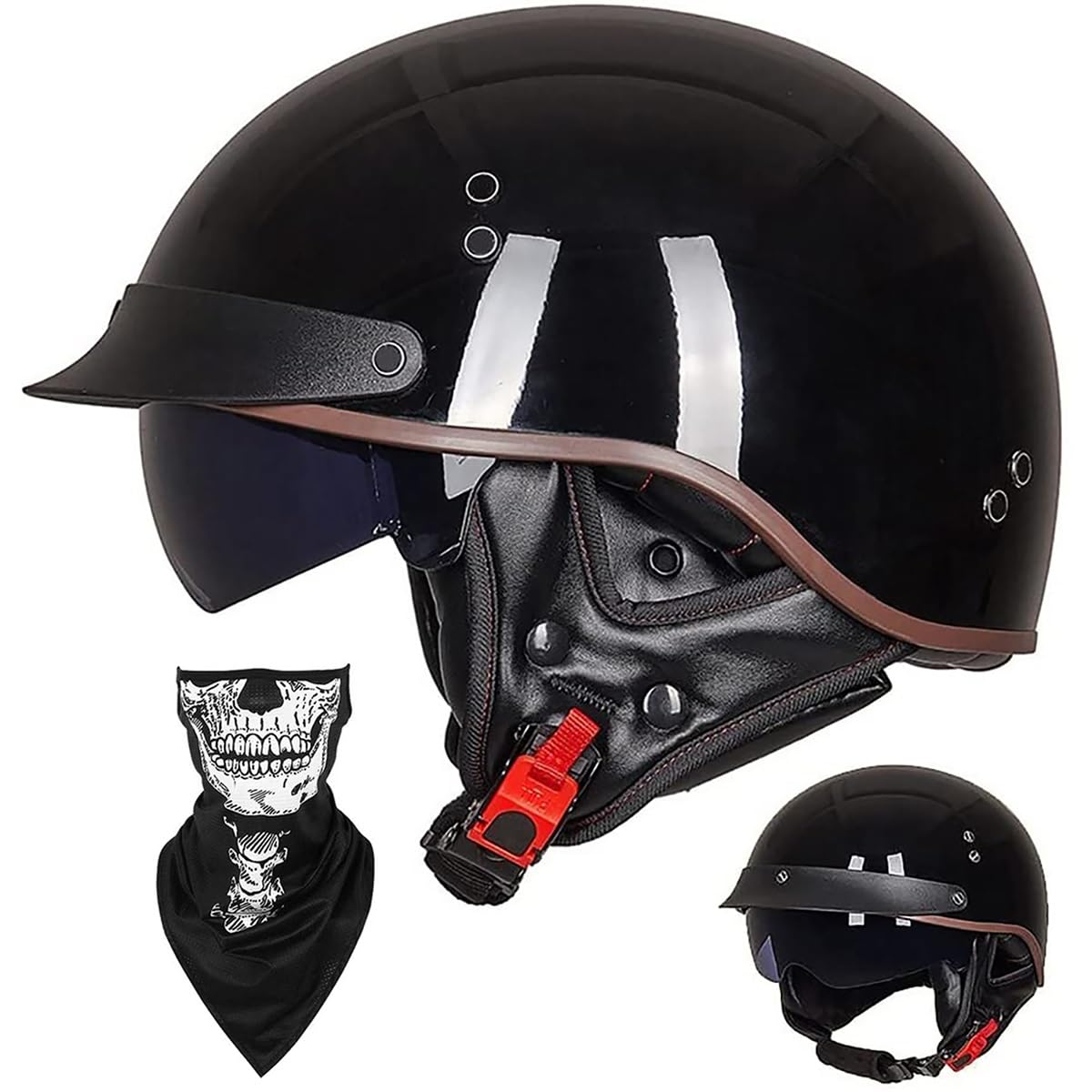 Ebayin J Half Helmet Open-Face Helmet Brain - Cap Cruiser Chopper Scooter Pilot Et Helmet Dot+Ece Certified Personality Retro Harley Motorcycle Helmet(,Xl=(61~62Cm))