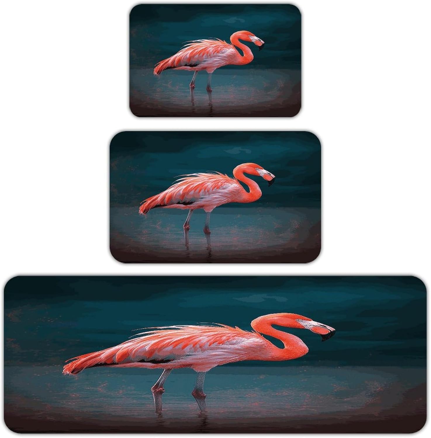 Vivid Flamingo Kitchen Mats Soft Absorbent Rugs for Floor Non Slip Washable Kitchen Mats Fashion Rectangular Rugs for Three-Piece Set for Laundry Office Home Sink