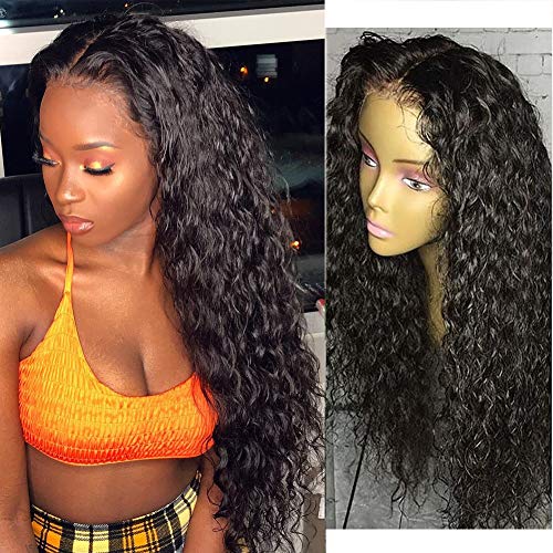 Vvan Glueless Loose Curly Lace Front Wigs Long Black Natural Wave Wigs High Temperature Heat Resistant Fiber Synthetic Wigs for Black Women with Baby Hair 22"
