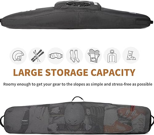 Miniatura 8 de MERALIAN Bolsa de snowboard para viajes aéreos, bolsa acolchada para snowboard, botas, chaqueta, pantalones, casco y equipo, longitud disponible en