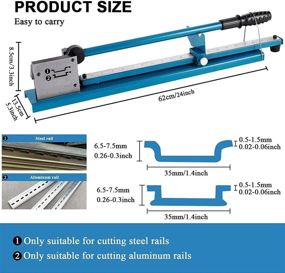 Cortador manual de carril DIN, herramienta de ahorro de mano de obra de doble ranura con regla de 50 cm, máquina de corte de tronco superior de banco para aleación de aluminio, rieles de acero y
