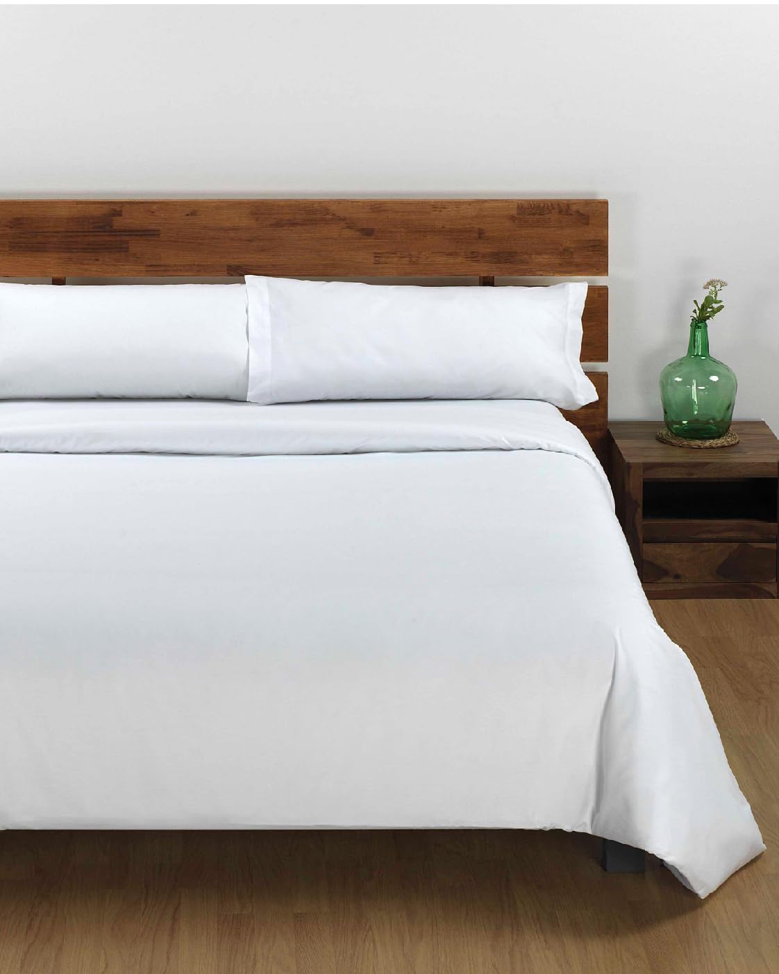 DHESTIA HOME - Funda Nórdica Algodón 100% Cama 180 x 190/200 cm - Juego 3 Piezas Blanco Tipo Hotel: Funda Nórdica, Bajera Ajustable y Funda Almohada - Tejido Natural Transpirable - Lavado a Máquina