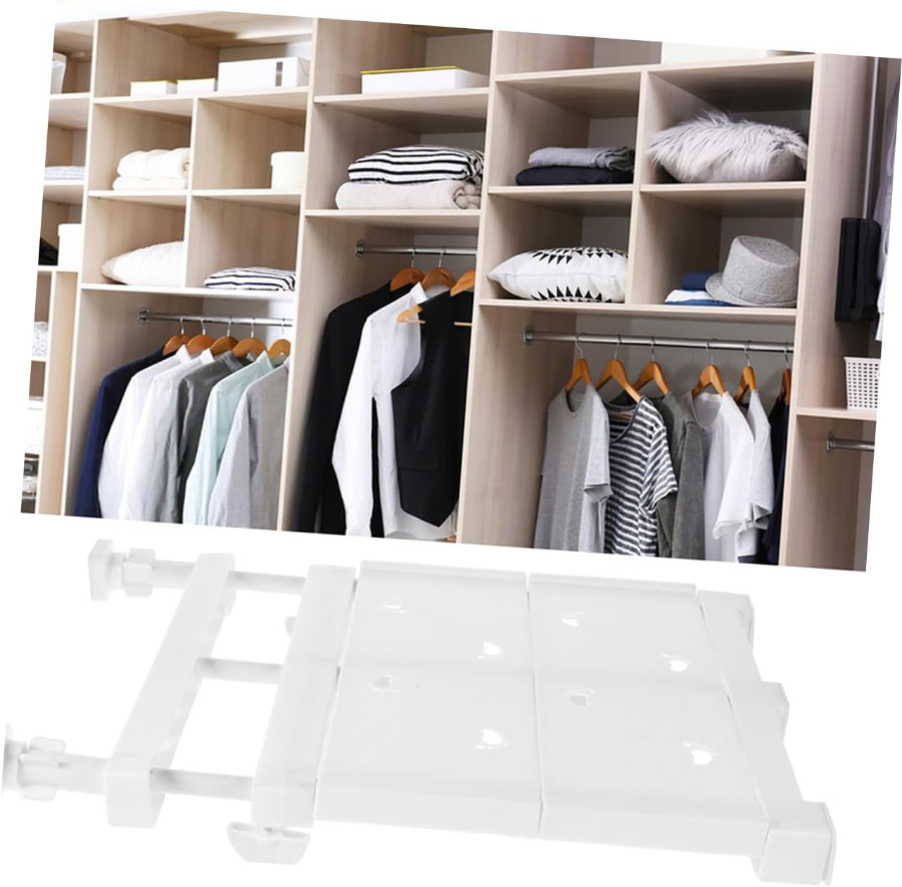 Adjustable Tension Shelf Organizer for Closet, White Steel Tube