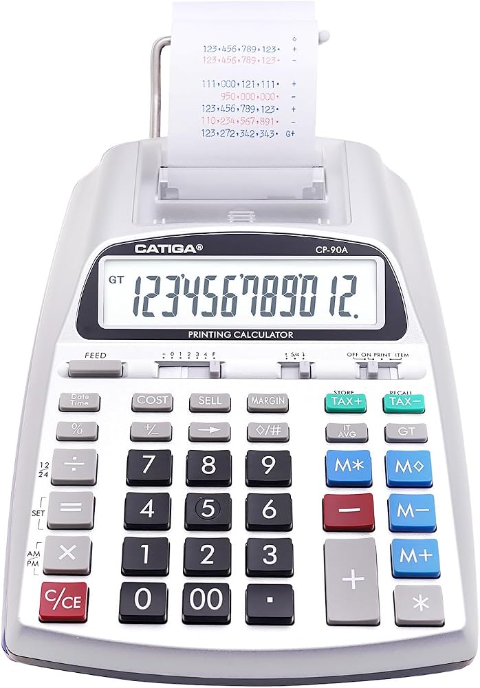 CATIGA Printing Calculator with Tape Print Out - 10 Key Adding Machine with Paper Roll, Desktop Electric Calculator for Accounting, Business, Finance, Home Office Use CP90A — 사진 1
