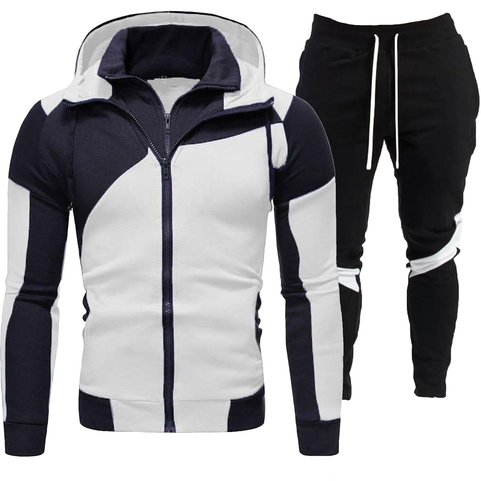 Generisch Tuta da jogging da uomo, patchwork, tuta sportiva, tuta da casa, con cappuccio e pantaloni da jogging, fitness, palestra, abbigliamento sportivo streatwear