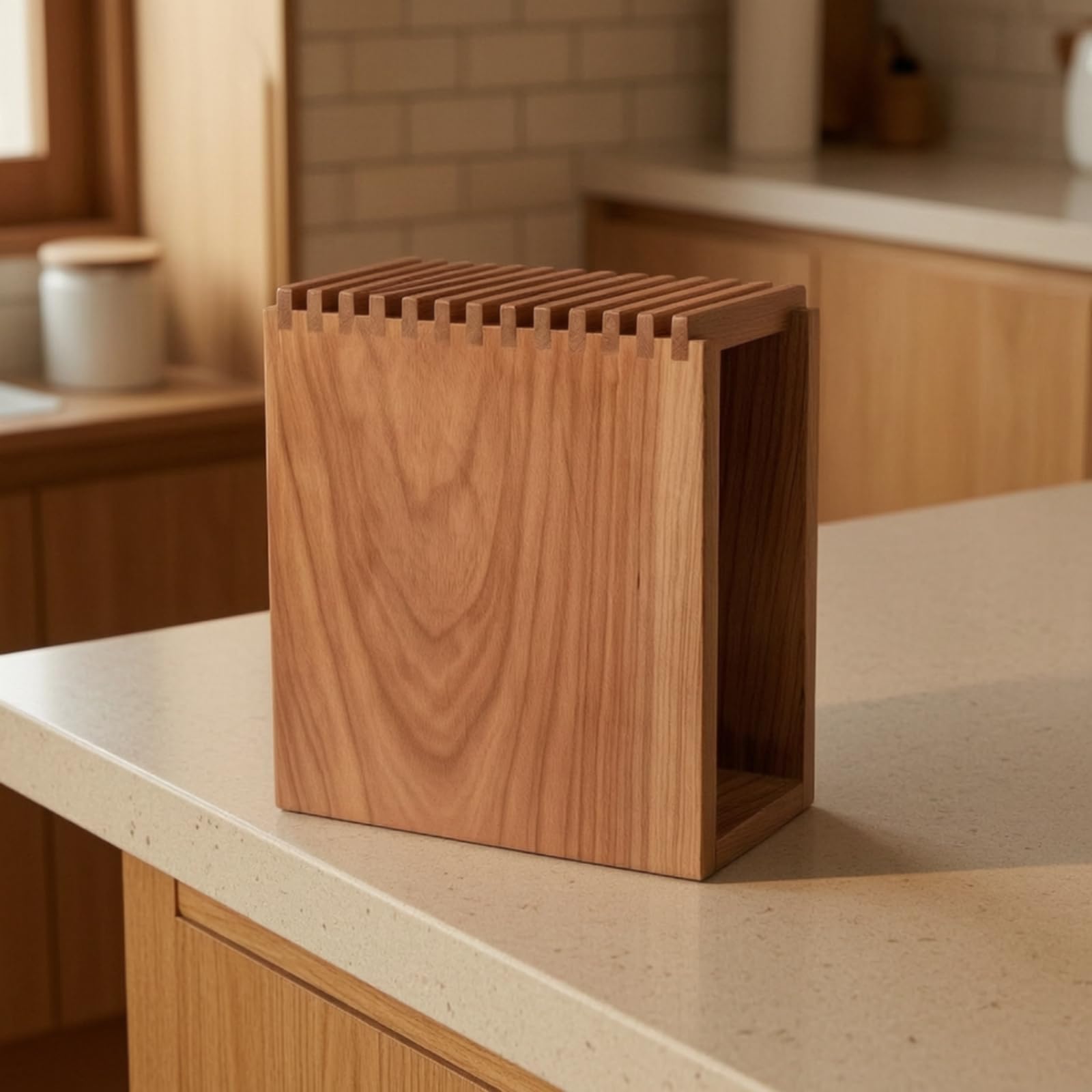 Organizador Cuchillos Estable Portacuchillos Multifuncional Soporte para Cocina, Encimera, 29cm X 29cm X 10cm, Soporte Inclinado De 3 Ranuras De Madera Maciza