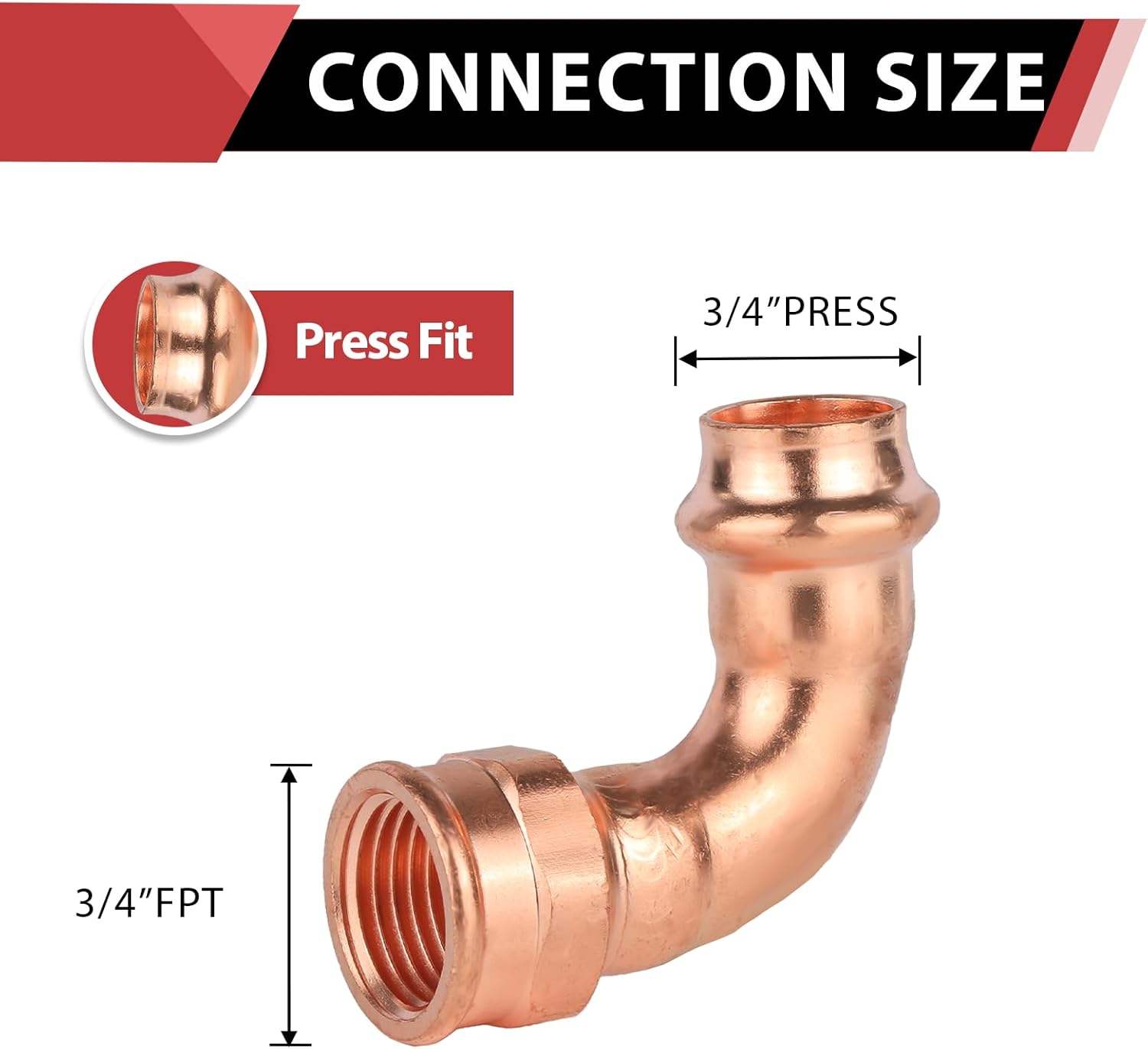 (Pack of 2) EFIELD Copper Press Elbow Fitting, 3/4" Copper Press x 3/4" Female 90 Degree Elbow For Pipe Connection (3/4"x3/4" F),(PRESS085)