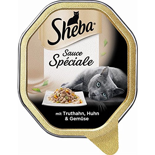 Sheba Sauce Spéciale Hoogwaardig natvoer voor katten, frikassee, met kalkoen en groenten in saus, 11 kommen (11 x 85 g Sheba Sauce Spéciale Hoogwaardig natvoer voor katten, frikassee, met kalkoen en groenten in saus, 11 kommen (11 x 85 g