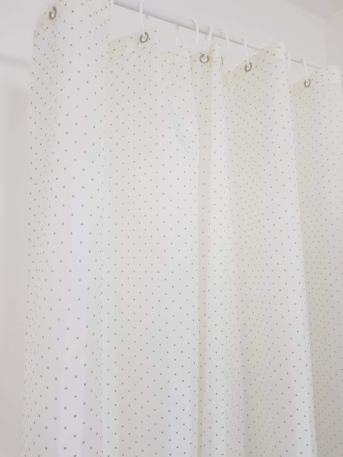 Optimal Products Cream Glitter Diamante Polyester Weighted Hem Shower Curtain Waterproof With Rings 180X180cm (Cream)