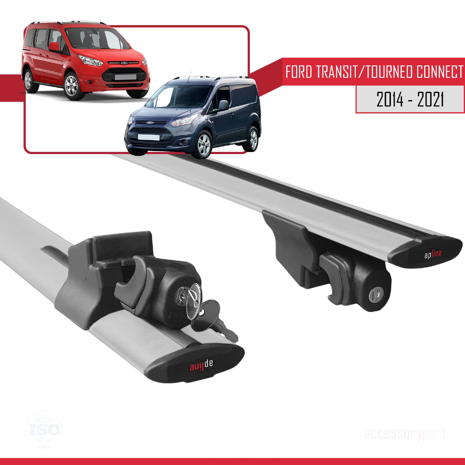 Compatible con Ford Transit/Tourneo Connect 2 2014-2021 Modelo Hook Barra de Techo Auto Portaequipajes Barras Transversales Gris Aluminio 2 Barras
