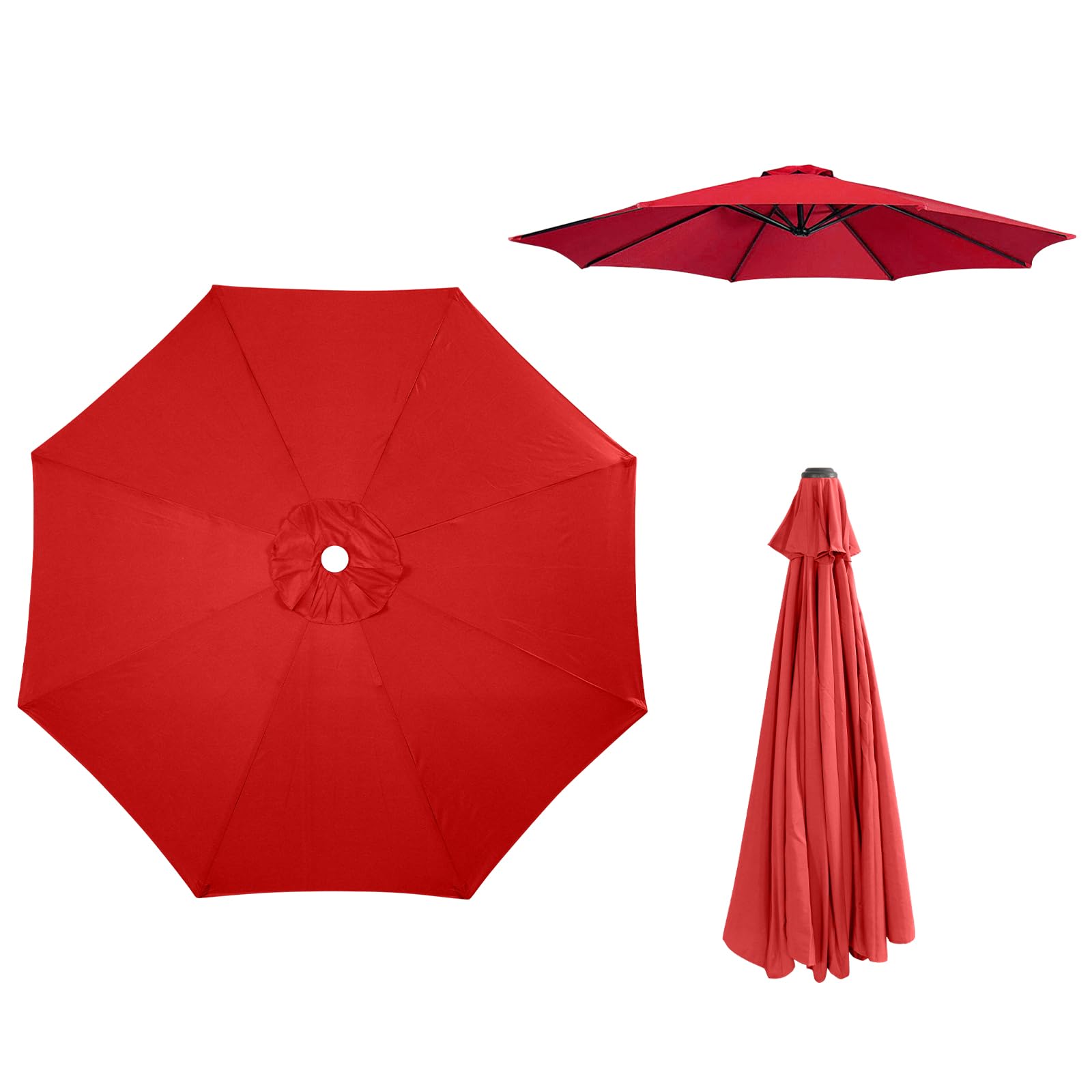 KMDZDZGS 2.7m/3m Replacement Parasol Canopy, Sun Umbrella Fabric Cover with 6/8 Ribs, Anti-UV Garden Patio Parasol Cover Sun Shade Canopy for Outdoor Table Umbrellas (Red - 3m, 8 Ribs) — image 1