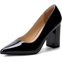Womens 3 in Pointed Closed Toe Chunky Block Heel Pumps Dress Shoes