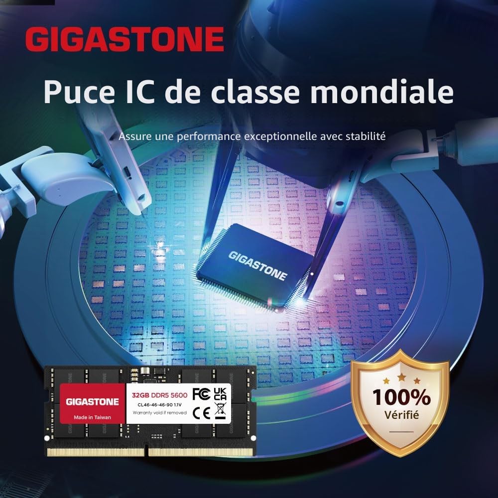 【DDR5 RAM】 GIGASTONE 32Go Kit DDR5 5600MHz PC5-44800 CL 46-46-46-90 1.1V SODIMM 262pin UnbuffeRouge Non ECC Mémoire Haute Performance Mise à Niveau pour Portable