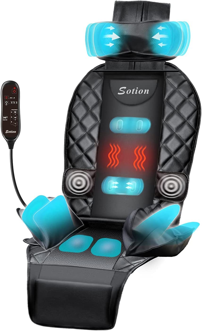 Sotion Back Massager with Compress & Heat, Vibrating Massage Chair Pad for Home or Office Use,Height Adjustable Massage Seat Helps Relieve Stress and Fatigue for Neck, Back, Waist and HIPS