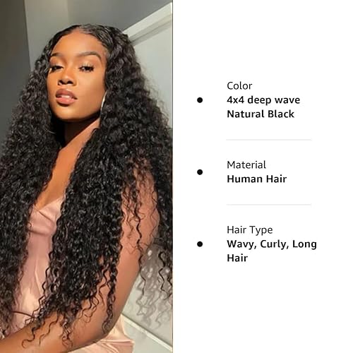 Miniatura 3 de Pelucas de cabello humano Remy brasileño Remy con encaje frontal transparente HD 4x4, color negro natural, densidad del 150%, peluca de cabello