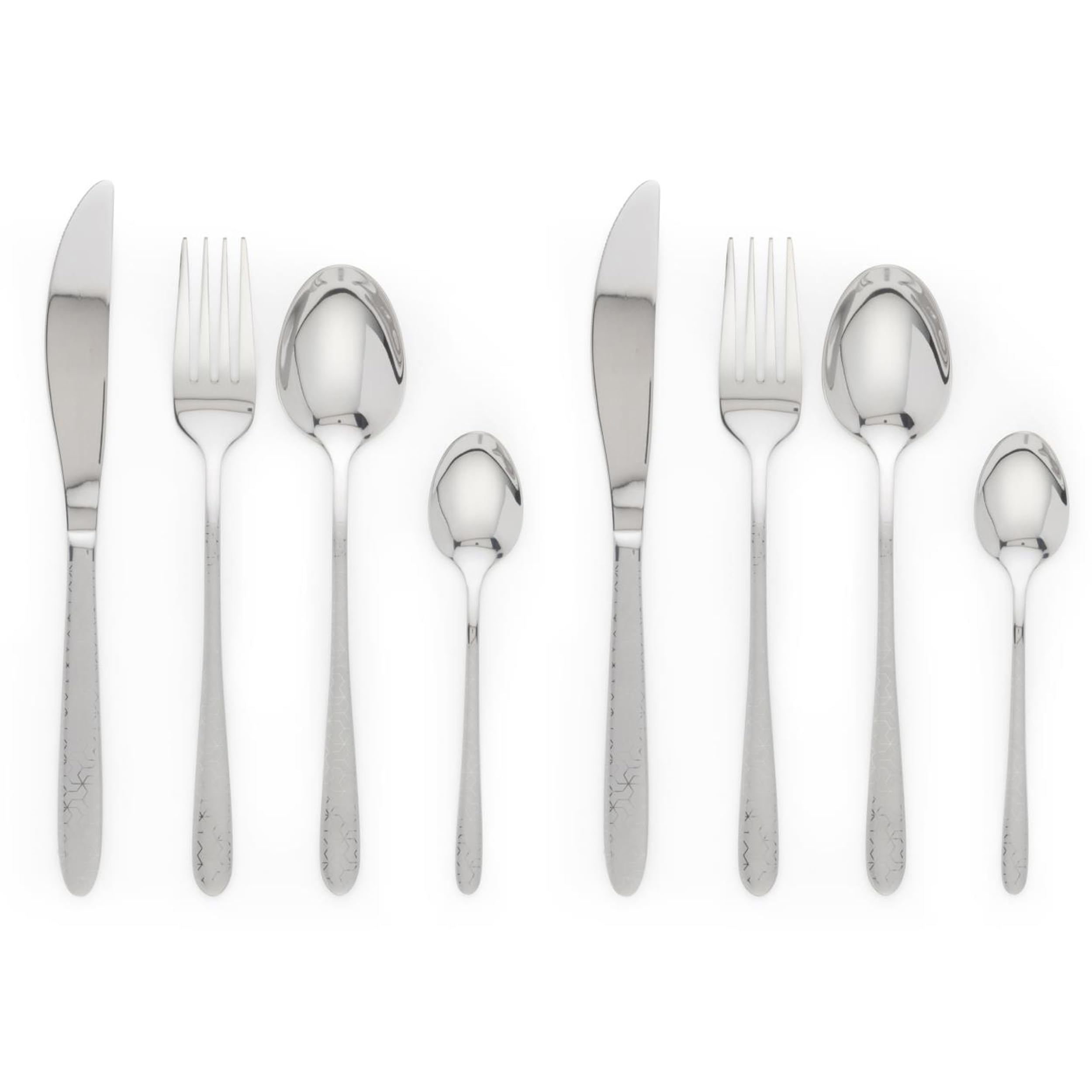Russell Hobbs COMBO-6706 Geometric 32-Piece Cutlery Set - Stainless Steel Silverware, Flatware Service for 8, Tableware Set Includes Knives, Forks, Tablespoons and Teaspoons, Geometric Handle Design