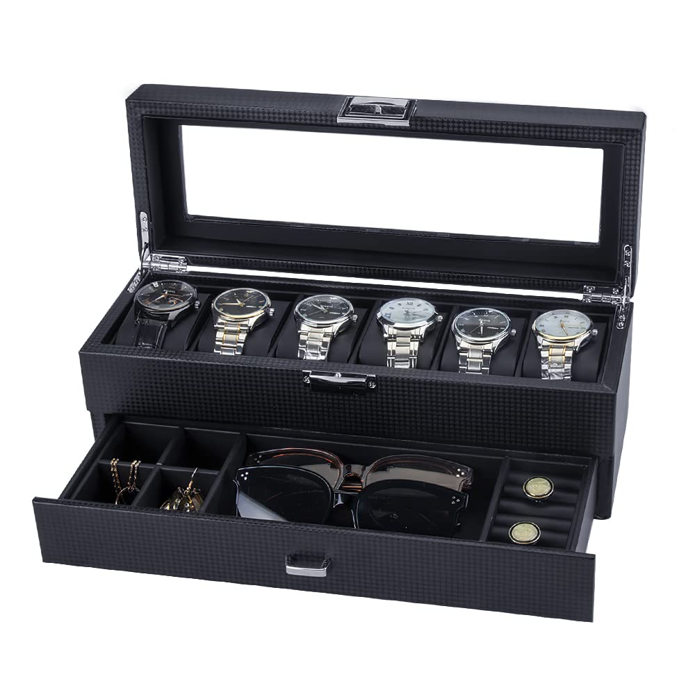 腕時計 12本 収納 高級感あふれるカーボンファイバー仕上げ 高級感あるデザインで、ギフトにも最適】 腕時計収納ケース 高級
