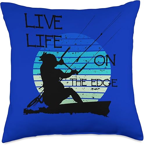Kitesurf Gifts and Surf Lover Tees by taiche Vintage Sunset Retro Sunrise Black Kitesurfer Silhouette 1 Throw Pillow, 18x18, Multicolor