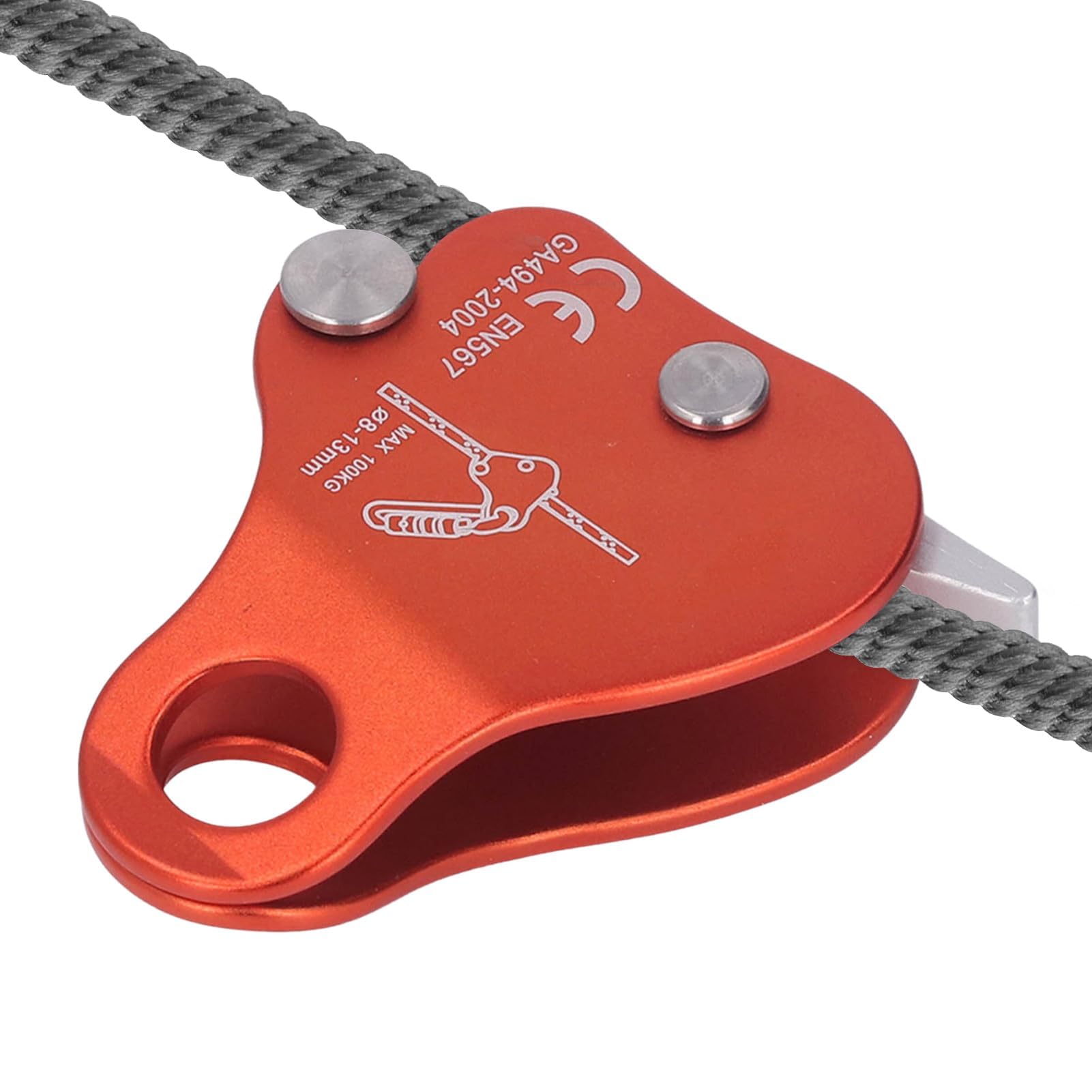 HERCHR Climbing Rope Grab, Self Locking Stop Descender 8-13mm Climbing Rope Grab Stopper Rescue Rappel Ring Climbing Gear Fall Protection Belay Device for Climbing Mountaineering (Orange, 1PCS)