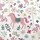 blumen halsring pferd Mädchenstoff !!! Reiner Baumwollstoff, einseitig bedruckt mit verschiedenen, pastellfarbenen Blümchen und rosa Pferden. Höhe der Pferde: 9 -11 cm. Bestens geeignet für Bekleidung aller Art, Taschen und Beutel, coole Dekorationen, für Vorhang, Kissenbezug, Tischdecke, Gardine, Bettwäsche, Körnerkissen, und vieles anderes zu verwenden.