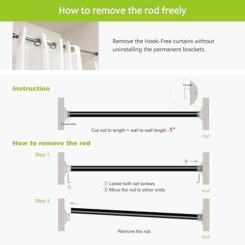 Miniatura 7 de Naiture 60" Heavy-Duty Straight Shower Curtain Rod, Rustproof Stainless Steel Shower Rod with Mounting Flanges, Permanent Wall Mount, Used for