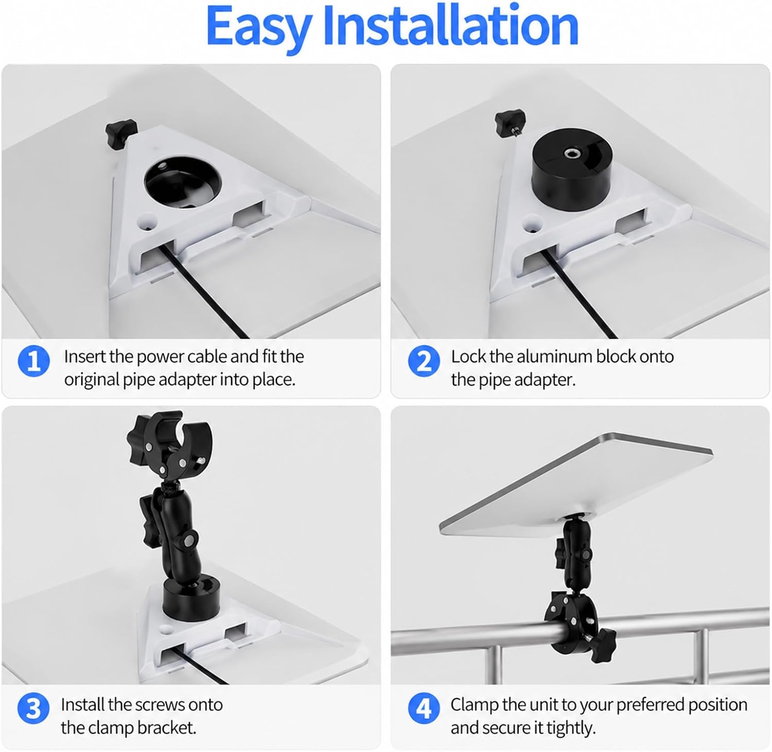 Starlink Mini Clamp Mount for 2025/2026, 360° Adjustable Aluminum Alloy Mount with 2 Anti-Theft Cables, Starlink Mini Mount with Pipe Adapter, Compatible for RV, Yacht, Boat, Roof,Rack, Guardrails