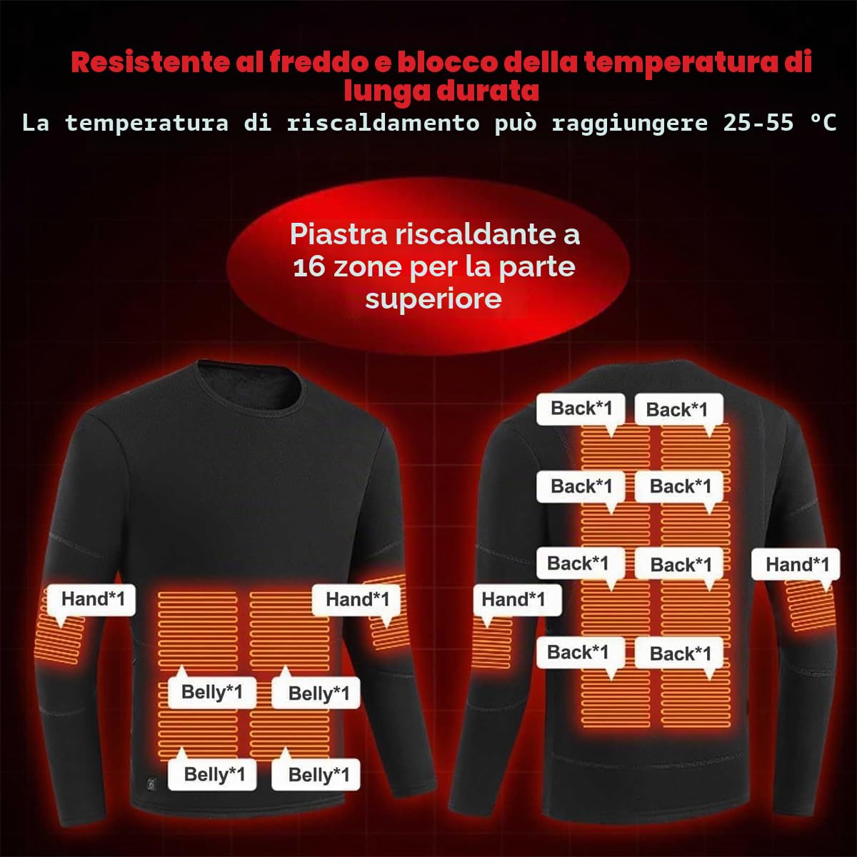 Maglia Intima riscaldata elettricamente Tramite USB for Uomo, 16 Zone di Riscaldamento, Maglia Termica for Sci, Motociclismo e attività all'aperto(Noir,XXL)