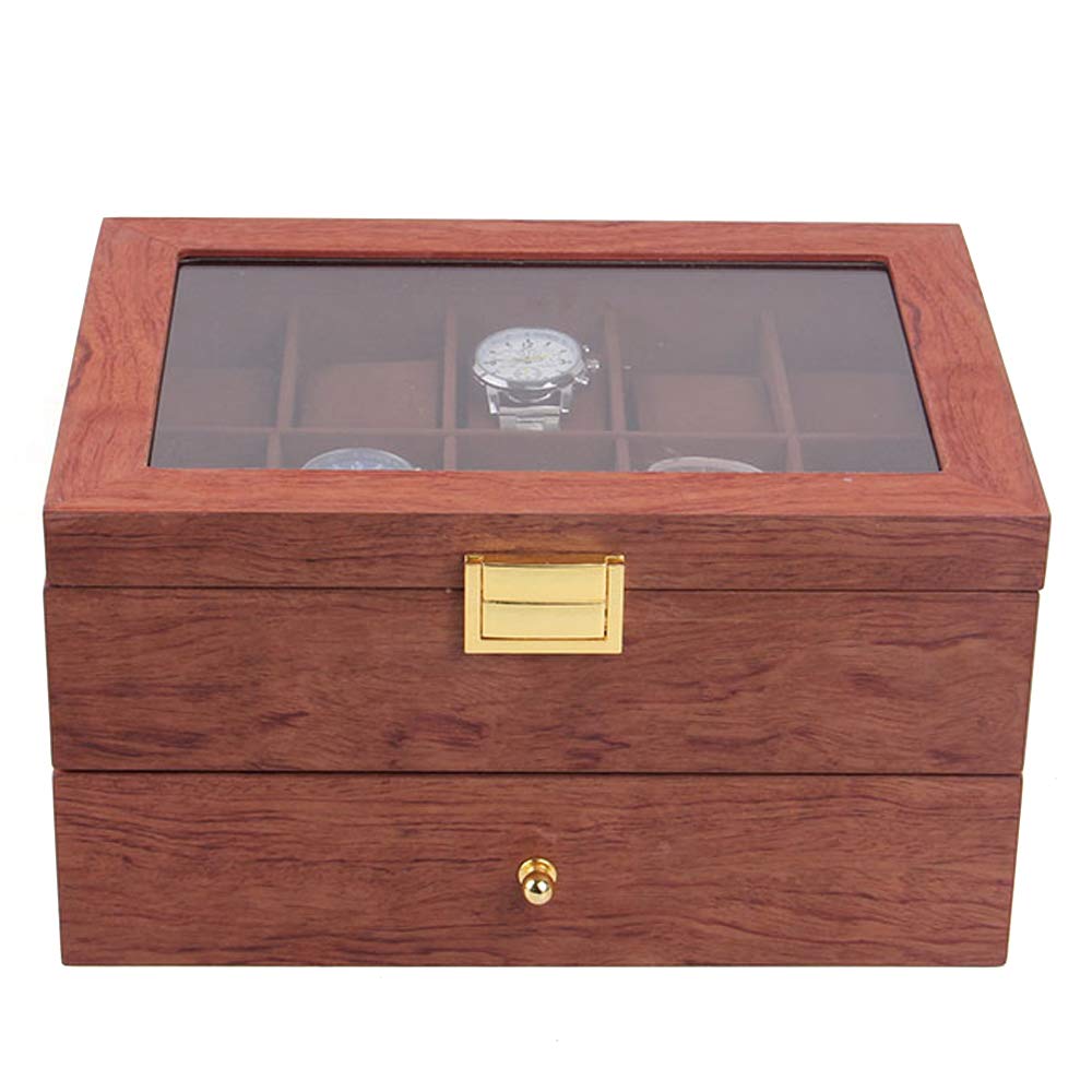 Caja Relojes, Caja de Relojes Hombre con 20 Ranuras, Estuche de Relojes de Madera de 2 Niveles con Tapa de Cristal, Forro de Terciopelo, Regalo de Hombres Amante Relojes Queridos
