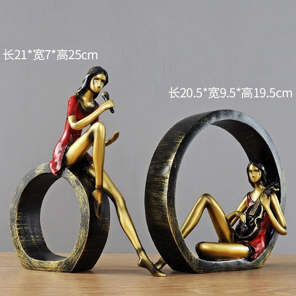 LZHLMCL Soprammobili 2 Pezzi Resina Artigianato Ornamenti Ragazza Canta Suonare Il Pianoforte Cerchio Decorazione Domestica Figurine In Miniatura A