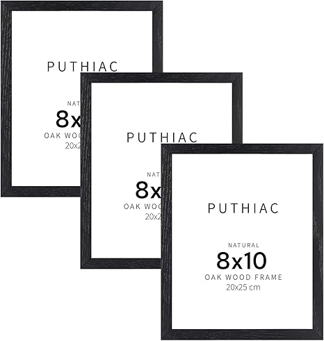 puthiac 8x10 Black Oak Wood Picture Frame -8"x10" Frame Wood, 8"x10" Natural Solid Wood Poster Frames for Wall Art Photo and Prints (3 Pack, Black)