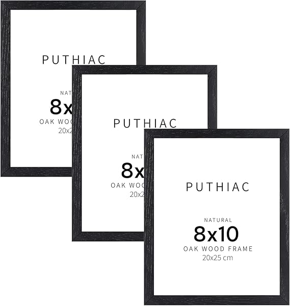 puthiac 8x10 Black Oak Wood Picture Frame -8"x10" Frame Wood, 8"x10" Natural Solid Wood Poster Frames for Wall Art Photo and Prints (3 Pack, Black)