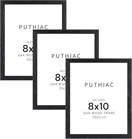 puthiac 8x10 Black Oak Wood Picture Frame -8"x10" Frame Wood, 8"x10" Natural Solid Wood Poster Frames for Wall Art Photo and Prints (3 Pack, Black)