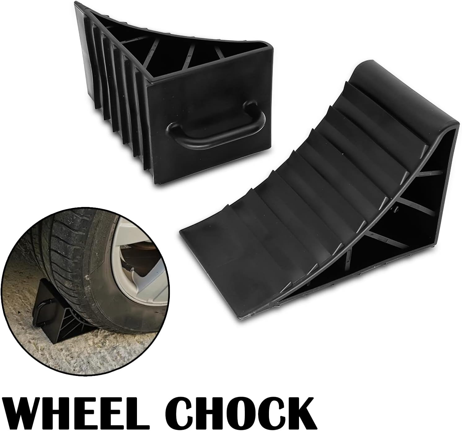 AUTOXBERT 2Pcs Wheel Chock Skid Resist Plastic High Strength Car Truck Stopper Control Wheel Anti-Slip Block Tire Support Pad