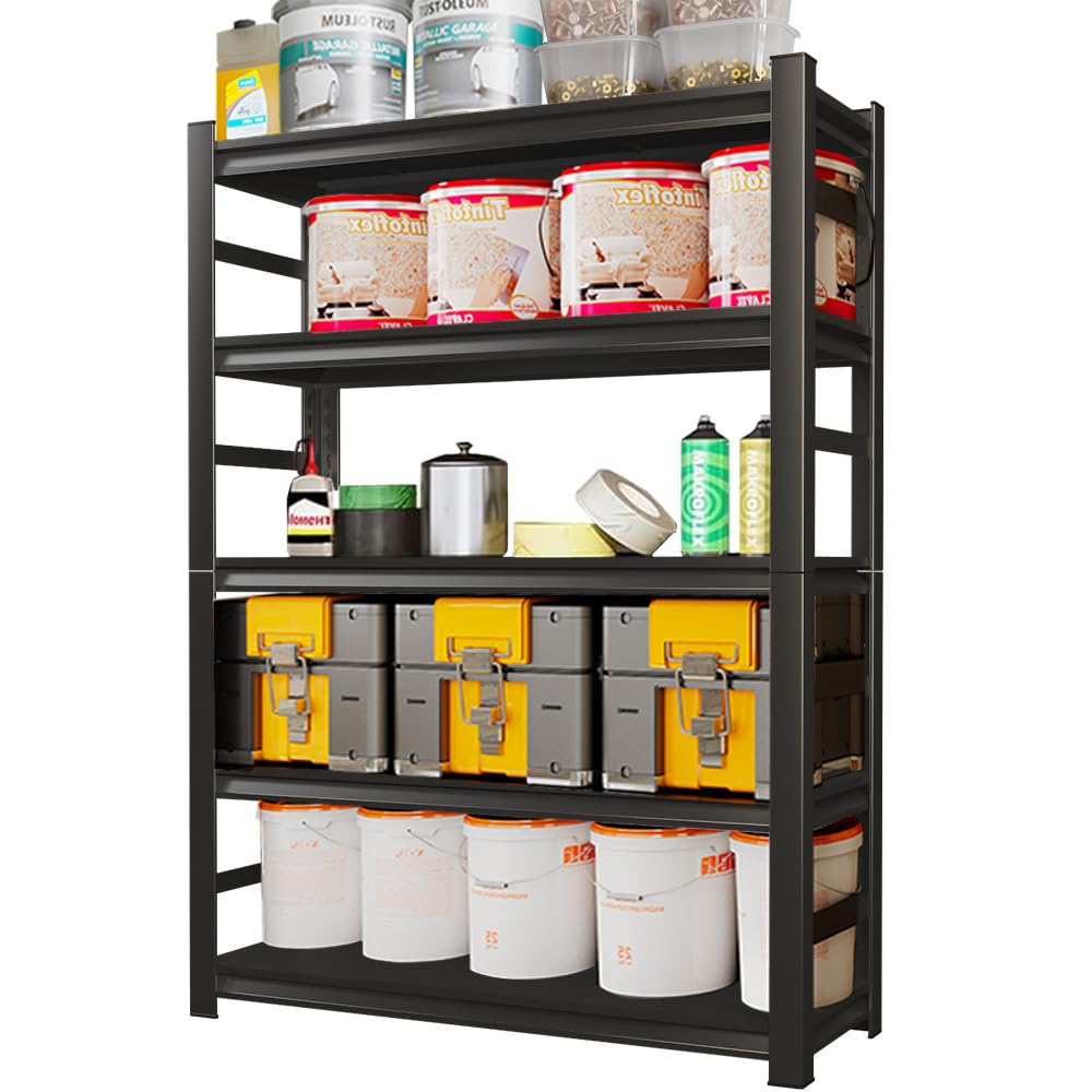 Scaffali per garage, capacità di carico 1360,8 kg, regolabile, in metallo, scaffalatura per garage, cantina, magazzino, 110 cm di larghezza x 60 cm di profondità x 182 cm di altezza, nero