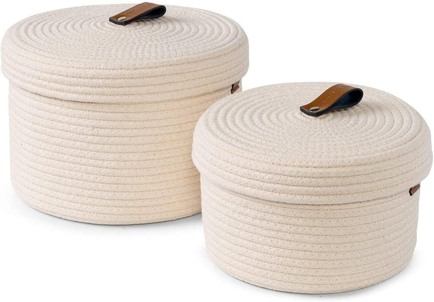 Festive Textile boho round mini rope storage jute woven Shelf basket hamper baby nursery tray bucket organizer gifts set of 2 for kids toys,fruits,living room,bathroom,kitchen,office (Roti box White)