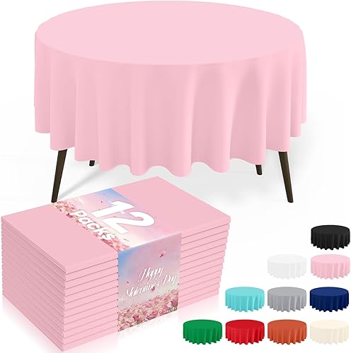 Miniatura 15 de misaya Paquete de 8 manteles desechables de plástico, mantel redondo impermeable de 84 pulgadas, a prueba de fugas y resistentes manteles