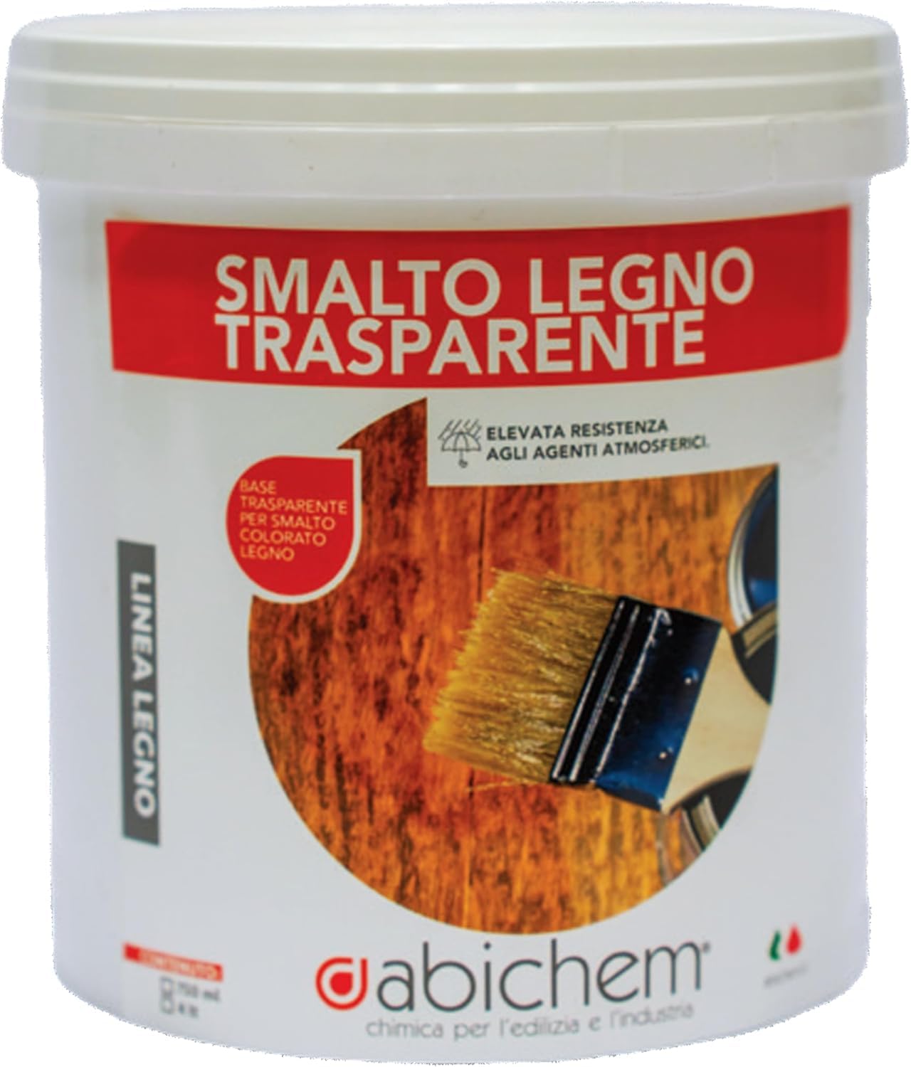 ABICHEM Smalto Legno Trasparente All’Acqua, – Finitura Protettiva | e Base Colorabile per Legno Esterno e Interno, Idrorepellente, Alta Resistenza agli Agenti Atmosferici (2,5 Litri)