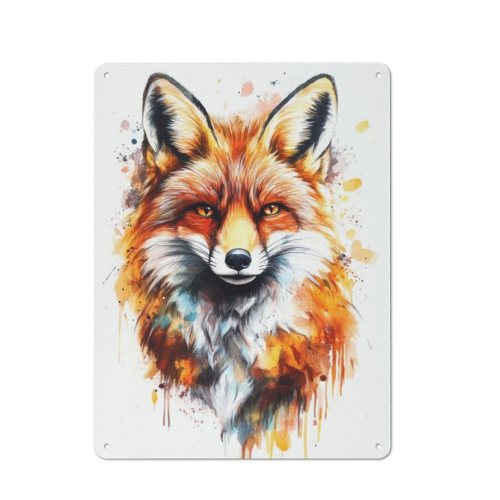 Junmoney Watercolor Fox Portrait Vintage Tin Sign 40X30cm With For Garage Or Workshop, For Kitchen, Dining Room And Home Bar Wall Decor