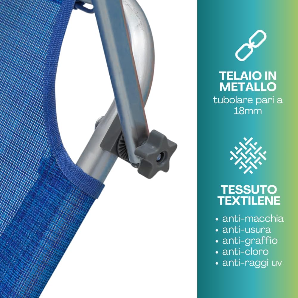 PALUPLUS Lettino Prendisole Pieghevole con Tetto Parasole con BORSA Portalettino, Misura 180x55x90 cm, Tessuto Textilene, Struttura Metallo Tubolare da 18mm, Peso Max 120kg -9301F (Blu)