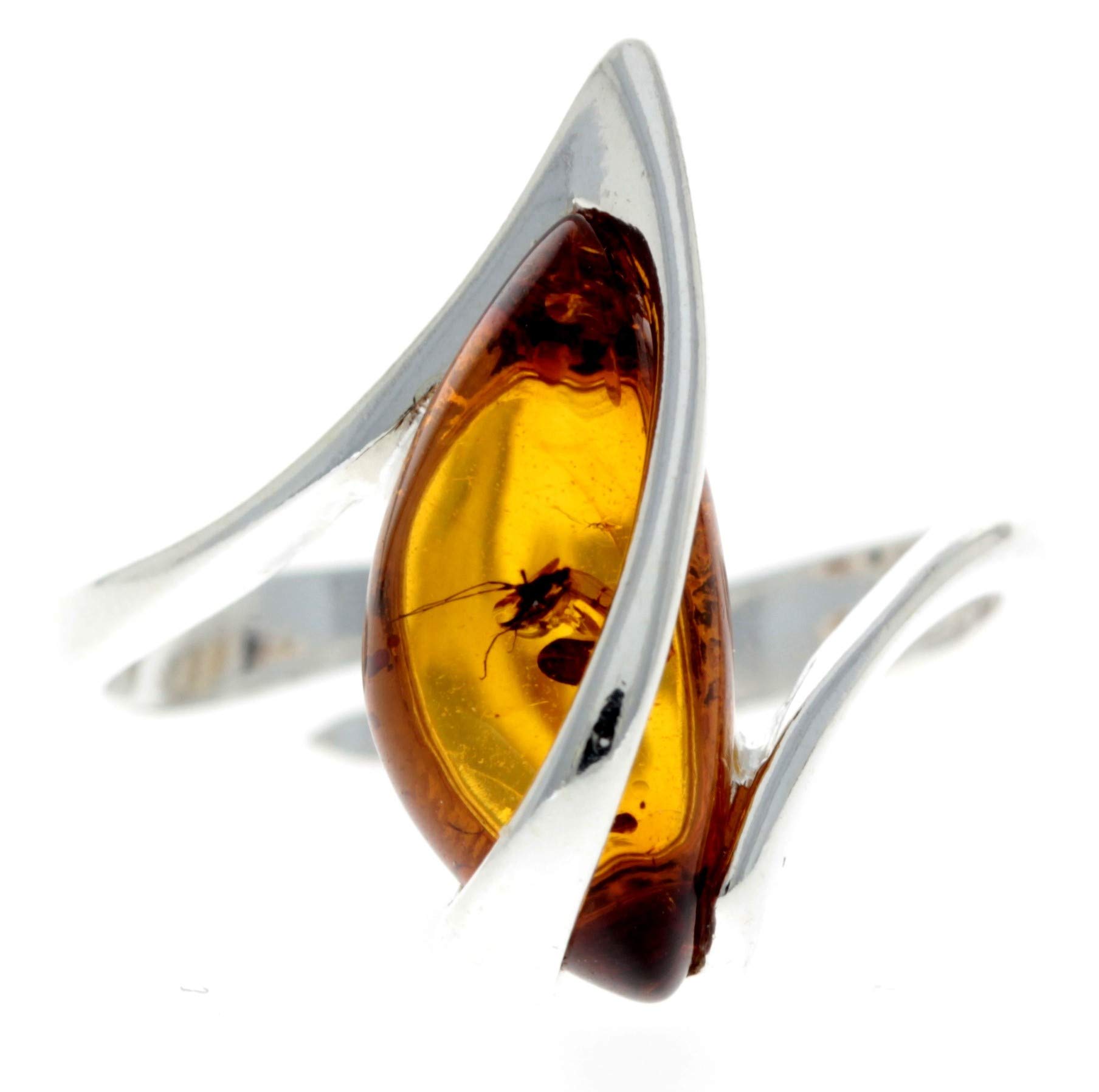 Anillo moderno de plata de ley y ámbar báltico auténtico – GL402