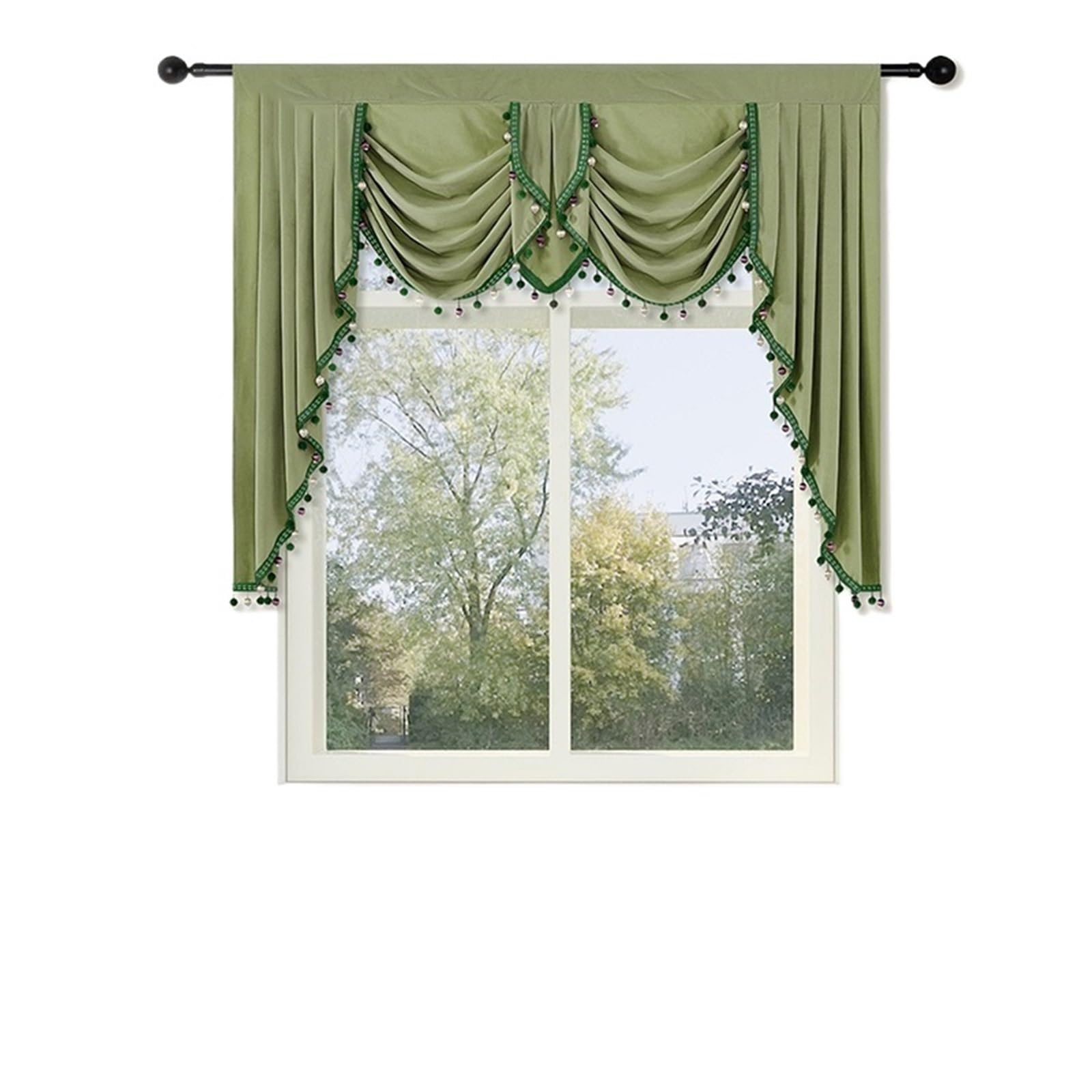 MFESFCS Swags For Windows Tassel Valance Velvet Short Curtain Double Wave Head Pelmet Living Room Bedroom Hotel Window Swag(Color3)