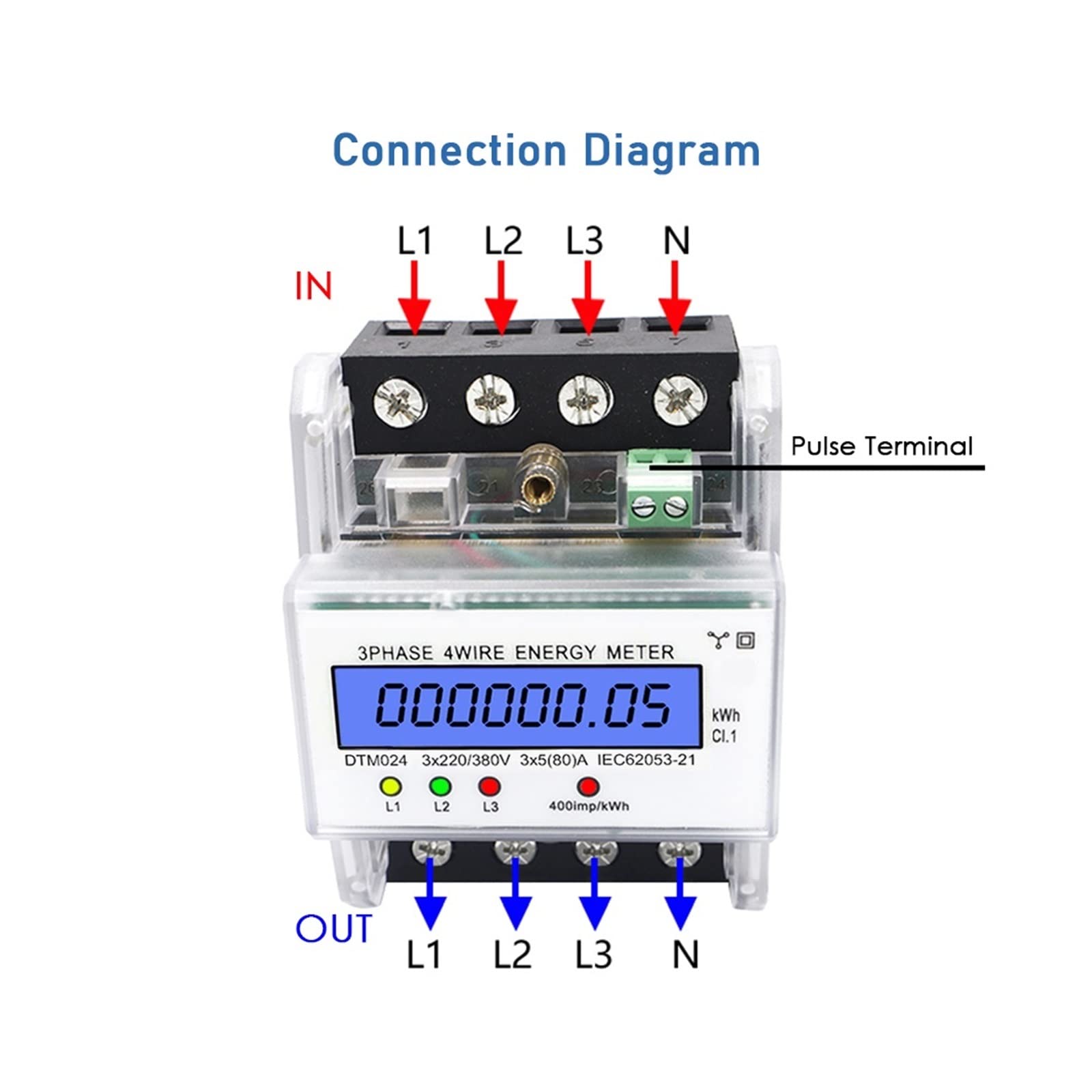 Monitor energii 3-fazowy 4-przewodowy miernik energii 5-80A Zużycie energii Miernik kWh Instalacja szyny DIN Cyfrowy miernik energii elektrycznej (kolor: przezroczysty wewnętrzny6out10, rozmiar: Typ)