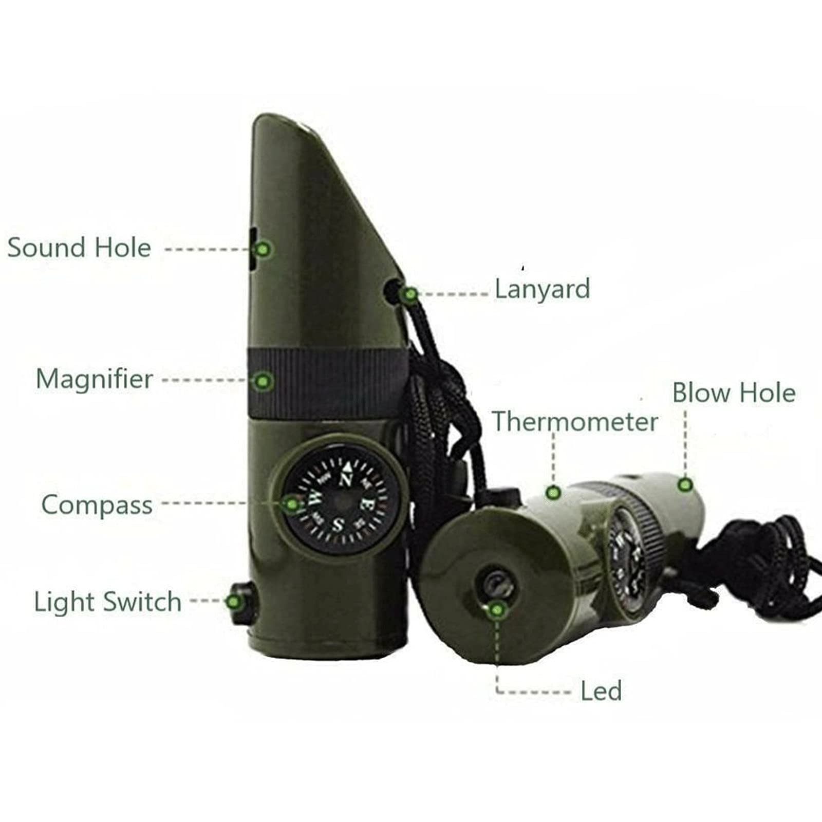 JINGYAN Kompasy Wielofunkcyjny gwizdek 7 w 1 Survival Trekking Compass Lustro Magnifier LED Termometr Narzędzia